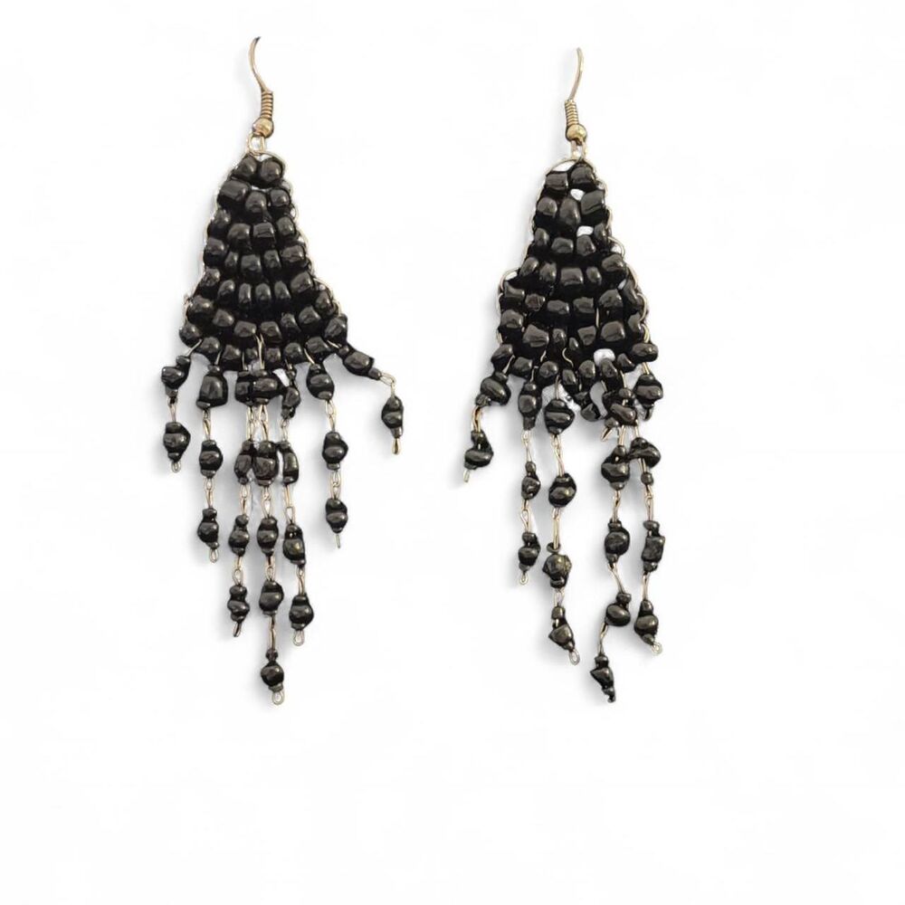 Women's Black Beaded Dangle Earrings